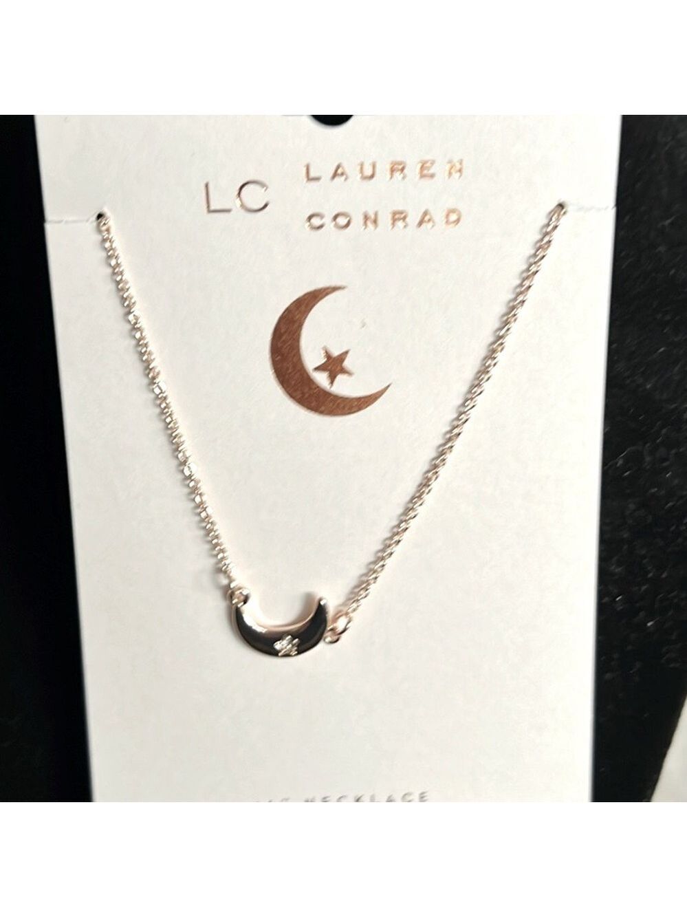 Lauren Conrad Necklace, 16" Gold-Tone Necklace, Moon w/clear Stone